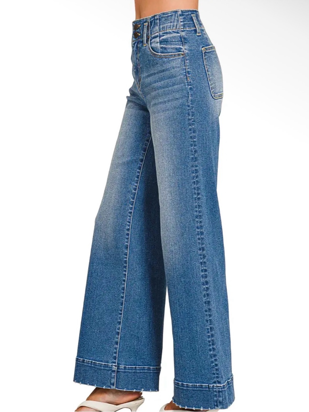 Zenana High-Waist Wide Leg Blue Jeans - Women's - Picture 3 of 4